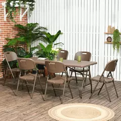 Outsunny 6 Seater Garden Dining Set, Rattan-Style HDPE Garden Furniture Set, Outdoor Dining Table and Chairs with 6 Armchairs and Rectangular Plastic Top Table for Patio, Balcony, Dark Brown - 2