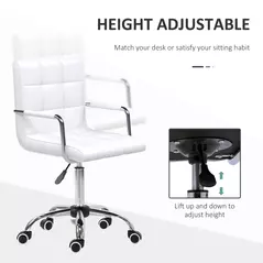 Vinsetto Makeup Vanity Chair, PU Leather Mid Back Office Chair with Adjustable Height, Armrest and Rolling Wheels, White - 4
