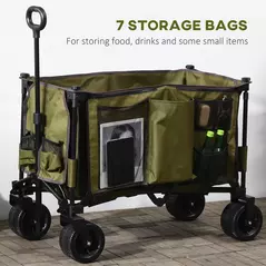 Outsunny Folding Garden Trolley, Cargo Traile on Wheels, Collapsible Camping Trolley, Outdoor Utility Wagon with Steel Frame and Oxford Fabric, Green - 8