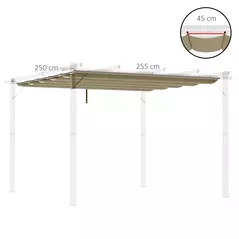 Outsunny Retractable Pergola Cover, 2.55 x 2.5 m Replacement Canopy Fabric for 3 x 3 m Frame, Roof Top Only, Tan - 3