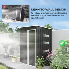 Outsunny 5 x 3ft Garden Storage Shed with Sliding Door and Sloped Roof Outdoor Equipment Tool, Black - 6