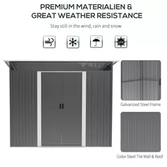 Outsunny Garden Metal Storage Shed House Hut Gardening Tool Storage w/ Tilted Roof and Ventilation 8.5 x 6ft, Grey - 6
