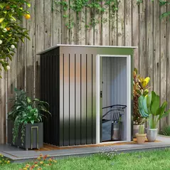 Outsunny 5 x 3ft Garden Storage Shed with Sliding Door and Sloped Roof Outdoor Equipment Tool, Black - 2