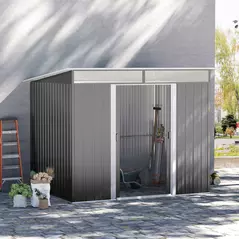 Outsunny Garden Metal Storage Shed House Hut Gardening Tool Storage w/ Tilted Roof and Ventilation 8.5 x 6ft, Grey - 2