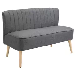 HOMCOM Modern Double Seat Sofa Loveseat Couch 2 Seater Compact Sofa Padded Linen Wood Leg Dark Grey - 1