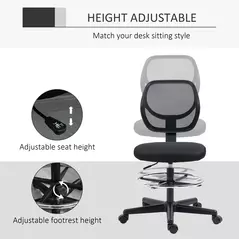 Vinsetto Ergonomic Mesh Standing Desk Chair with Adjustable Footrest Ring and Seat Height Black - 6