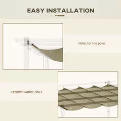 Outsunny Retractable Pergola Cover, 2.55 x 2.5 m Replacement Canopy Fabric for 3 x 3 m Frame, Roof Top Only, Tan - 6