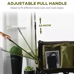 Outsunny Folding Garden Trolley, Cargo Traile on Wheels, Collapsible Camping Trolley, Outdoor Utility Wagon with Steel Frame and Oxford Fabric, Green - 4
