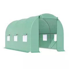 Outsunny 4.5m x 2m x 2m Walk-in Tunnel Greenhouse Garden Plant Growing House with Door and Ventilation Window, Green - 1