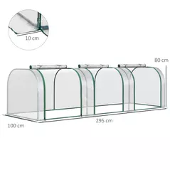 Outsunny PVC Tunnel Greenhouse Green Grow House Steel Frame for Garden Backyard with Zipper Doors 295x100x80 cm, Clear - 3