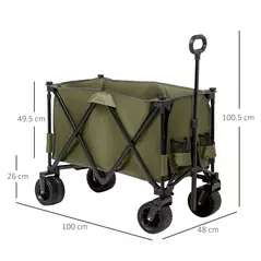 Outsunny Folding Garden Trolley, Cargo Traile on Wheels, Collapsible Camping Trolley, Outdoor Utility Wagon with Steel Frame and Oxford Fabric, Green - 3
