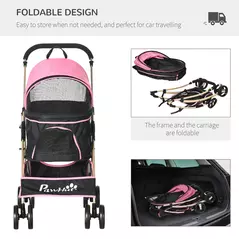 PawHut 3 In 1 Detachable Pet Stroller, for Extra Small and Small Dogs - Pink - 6