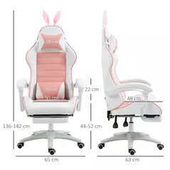 Vinsetto Racing Gaming Chair, Reclining PU Leather Computer Chair with Removable Rabbit Ears, Footrest, Headrest and Lumber Support, Pink - 3
