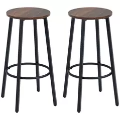 HOMCOM Bar Stools, Set of 2 Kitchen Breakfast Stools with Sturdy Steel Frame, Industrial Tall Bar Chairs, 65cm High Seat, Rustic Brown - 1