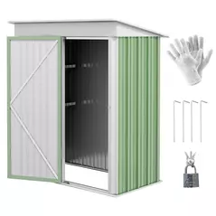 Outsunny Metal Garden Shed, Outdoor Lean-to Shed for Tool Motor Bike, with Adjustable Shelf, Lock, Gloves, 5'x3'x6', Green - 1