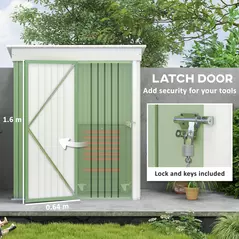 Outsunny Metal Garden Shed, Outdoor Lean-to Shed for Tool Motor Bike, with Adjustable Shelf, Lock, Gloves, 5'x3'x6', Green - 7
