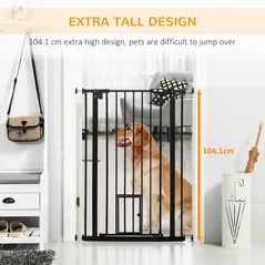 PawHut Extra Tall Pet Gate, Indoor Dog Safety Gate, with Cat Flap, Auto Close, 74-101cm Wide - Black - 8