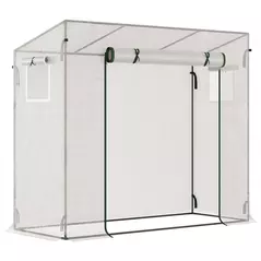 Outsunny Small Walk-in Garden Greenhouse with Steel Frame, Large Roll-up Door and Windows, 200Lx76Wx168Hcm, White - 1