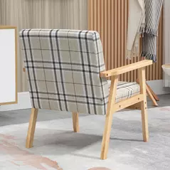 HOMCOM Modern One Seater Sofa for Living Room, Linen Fabric Small Couch with Rubber Wood Frame, Armrests, Lattice Pattern, Upholstered Armchair, Beige - 9