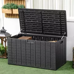 Outsunny 336 Litre Garden Storage Box, Water-resistant Heavy Duty Double Wall Plastic Container, Extra Large Outdoor Garden Furniture Organizer, Deck Cushion Chest with Wheels and Handles, Black - 2