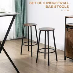 HOMCOM Bar Stools, Set of 2 Kitchen Breakfast Stools with Sturdy Steel Frame, Industrial Tall Bar Chairs, 65cm High Seat, Rustic Brown - 4