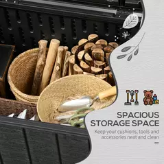 Outsunny 336 Litre Garden Storage Box, Water-resistant Heavy Duty Double Wall Plastic Container, Extra Large Outdoor Garden Furniture Organizer, Deck Cushion Chest with Wheels and Handles, Black - 4