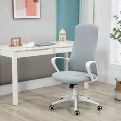 Vinsetto High Back Office Chair, Fabric Desk Chair with Armrests, Adjustable Height, Swivel Wheels, Light Grey - 2