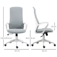 Vinsetto High Back Office Chair, Fabric Desk Chair with Armrests, Adjustable Height, Swivel Wheels, Light Grey - 3