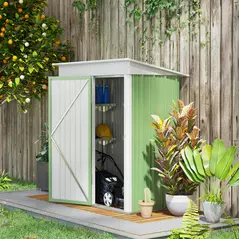 Outsunny Metal Garden Shed, Outdoor Lean-to Shed for Tool Motor Bike, with Adjustable Shelf, Lock, Gloves, 5'x3'x6', Green - 2