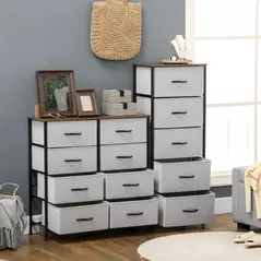 HOMCOM Fabric Chest of Drawers, Industrial Bedroom Dresser with 5 Fabric Drawers, Steel Frame and Wooden Top for Nursery, Living Room, Hallway, Grey - 7