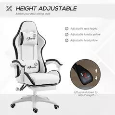Vinsetto Computer Gaming Chair, PU Leather Office Desk Chair with Footrest, Swivel Wheels, 135° Reclining Back, Lumbar Support, Headrest for Home, White and Black - 4