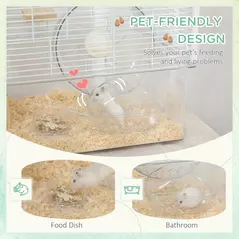 PawHut Hamster Cage, Gerbil Cage with Wooden Ramp, Exercise Wheel, Food Bowl - White - 5