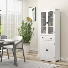 HOMCOM Kitchen Cupboard, Freestanding Storage Cabinet with 2 Adjustable Shelves, Drawer and Glass Door for Living Room, Dining Room, 160cm, White - 2