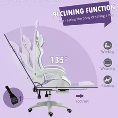 Vinsetto Racing Gaming Chair, Reclining PU Leather Computer Chair with Removable Rabbit Ears, Footrest, Headrest and Lumber Support, Purple - 6