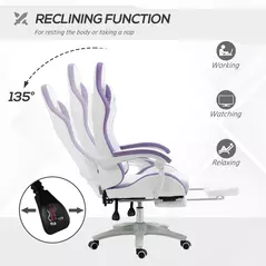 Vinsetto Computer Gaming Chair, PU Leather Office Desk Chair with Footrest, Swivel Wheels, 135° Reclining Back, Lumbar Support, Headrest for Home, White and Purple - 5