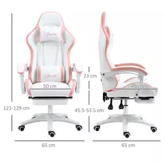 Vinsetto Computer Gaming Chair, PU Leather Office Desk Chair with Footrest, Swivel Wheels, 135° Reclining Back, Lumbar Support, Headrest for Home, White and Pink - 3