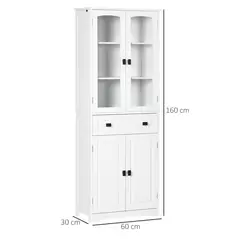 HOMCOM Kitchen Cupboard, Freestanding Storage Cabinet with 2 Adjustable Shelves, Drawer and Glass Door for Living Room, Dining Room, 160cm, White - 3
