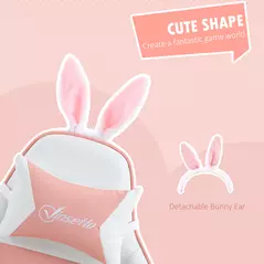 Vinsetto Racing Gaming Chair, Reclining PU Leather Computer Chair with Removable Rabbit Ears, Footrest, Headrest and Lumber Support, Pink - 4
