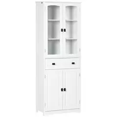 HOMCOM Kitchen Cupboard, Freestanding Storage Cabinet with 2 Adjustable Shelves, Drawer and Glass Door for Living Room, Dining Room, 160cm, White - 1