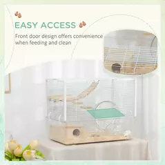PawHut Hamster Cage, Gerbil Cage with Wooden Ramp, Exercise Wheel, Food Bowl - White - 6