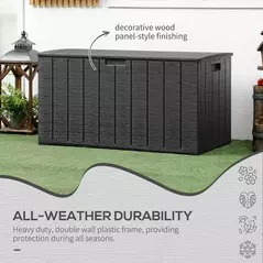 Outsunny 336 Litre Garden Storage Box, Water-resistant Heavy Duty Double Wall Plastic Container, Extra Large Outdoor Garden Furniture Organizer, Deck Cushion Chest with Wheels and Handles, Black - 7