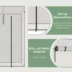Outsunny Small Walk-in Garden Greenhouse with Steel Frame, Large Roll-up Door and Windows, 200Lx76Wx168Hcm, White - 5