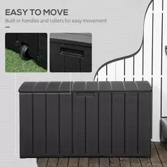 Outsunny 336 Litre Garden Storage Box, Water-resistant Heavy Duty Double Wall Plastic Container, Extra Large Outdoor Garden Furniture Organizer, Deck Cushion Chest with Wheels and Handles, Black - 6