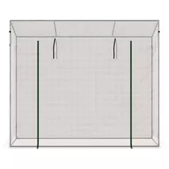 Outsunny Small Walk-in Garden Greenhouse with Steel Frame, Large Roll-up Door and Windows, 200Lx76Wx168Hcm, White - 8
