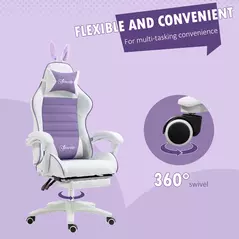 Vinsetto Racing Gaming Chair, Reclining PU Leather Computer Chair with Removable Rabbit Ears, Footrest, Headrest and Lumber Support, Purple - 7