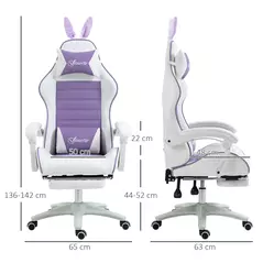 Vinsetto Racing Gaming Chair, Reclining PU Leather Computer Chair with Removable Rabbit Ears, Footrest, Headrest and Lumber Support, Purple - 3