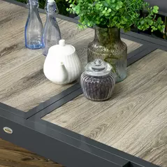 Outsunny Extending Garden Table, Outdoor Dining Table for 6, Aluminium Frame Rectangular Patio Table with Plastic Board Tabletop,80/160L x 80W x 75H cm, Beige - 7