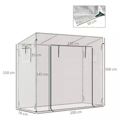 Outsunny Small Walk-in Garden Greenhouse with Steel Frame, Large Roll-up Door and Windows, 200Lx76Wx168Hcm, White - 3