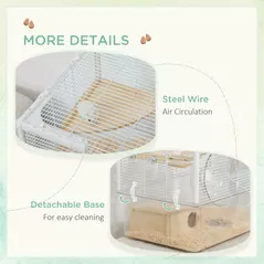 PawHut Hamster Cage, Gerbil Cage with Wooden Ramp, Exercise Wheel, Food Bowl - White - 7