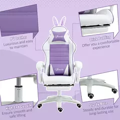 Vinsetto Racing Gaming Chair, Reclining PU Leather Computer Chair with Removable Rabbit Ears, Footrest, Headrest and Lumber Support, Purple - 8
